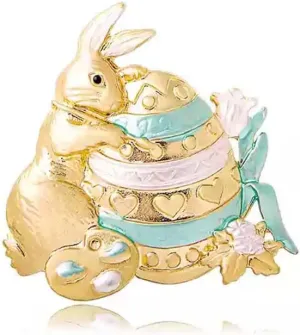 Rabbit Easter Egg Cartoon Brooch Pin for Women Girls Cute Vintage Gold Plated Animal Bunny Brooches Lapel Pins Badge Accessory for Suit Dress Clothing Hat Bag Fashion Jewelry for Easter Day Birthday Daughter 40mm