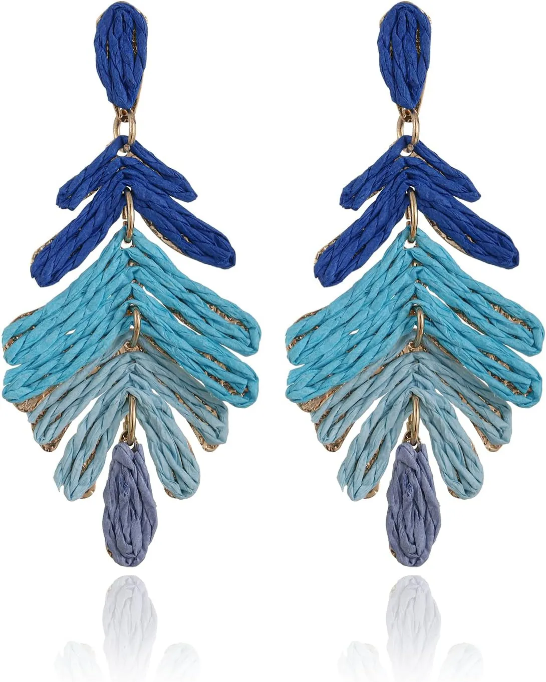 Raffia Long Palm Leaf Earrings, Colorful Handmade Rattan Leaf Drop Dangle Earrings Summer Tropical Beach Jewelry