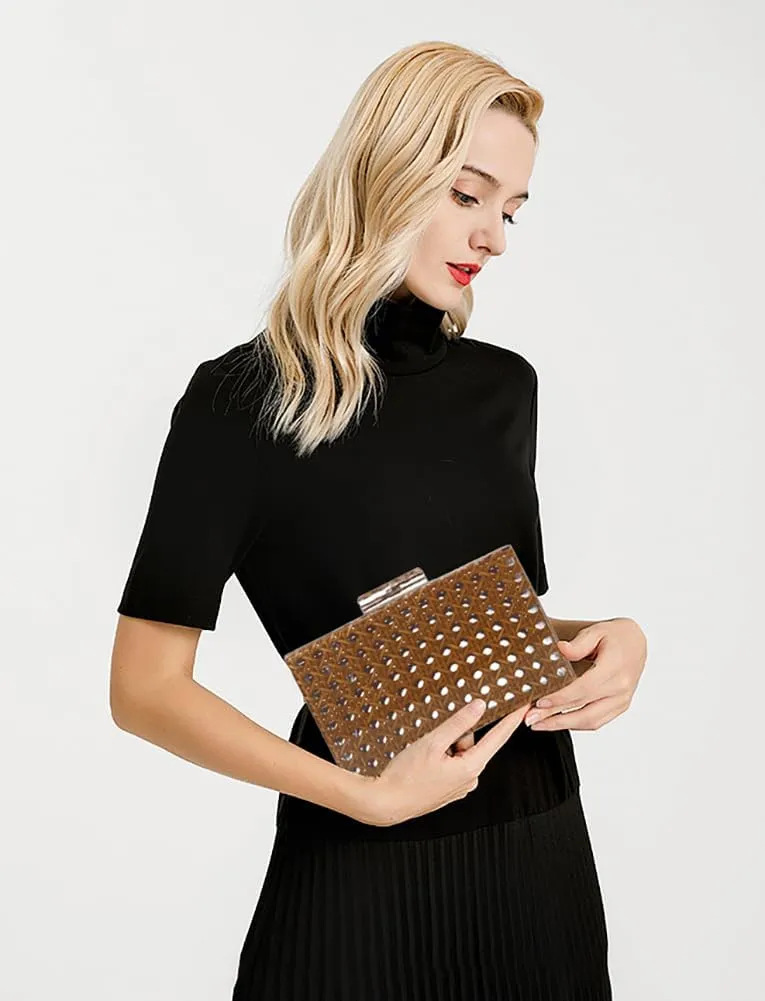 Rattan Woven Clutch Purse Acrylic Evening Bag Straw Beach Bag Hobo Bags Square Handmade Crossbody Shoulder Purse With Chain
