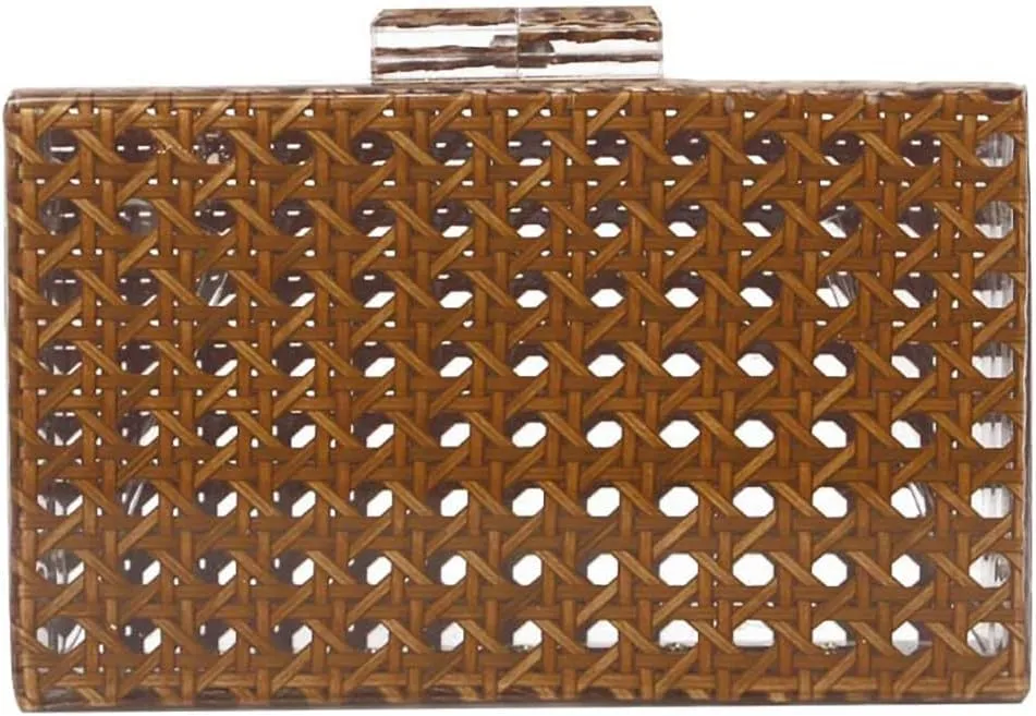 Rattan Woven Clutch Purse Acrylic Evening Bag Straw Beach Bag Hobo Bags Square Handmade Crossbody Shoulder Purse With Chain