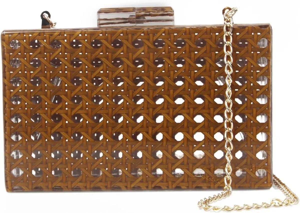 Rattan Woven Clutch Purse Acrylic Evening Bag Straw Beach Bag Hobo Bags Square Handmade Crossbody Shoulder Purse With Chain