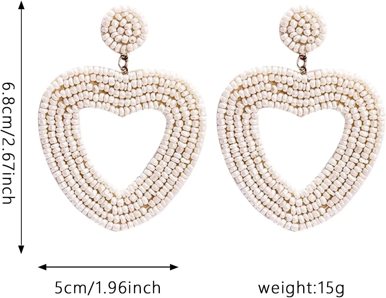 Red Beaded Drop Earrings for Women Seed Bead Heart Dangle Handmade Beaded Earring Studs for Females