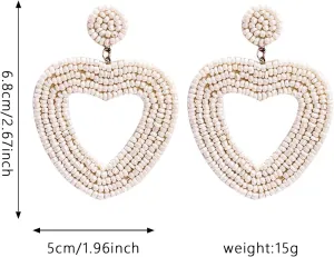Red Beaded Drop Earrings for Women Seed Bead Heart Dangle Handmade Beaded Earring Studs for Females
