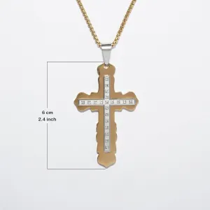 Regal & Refined Men Cross Crucifix 18K Gold Plated Stainless Steel Religious Pendant Jesus Necklace with Gold Plated 24 Inch Stainless Steel Chain