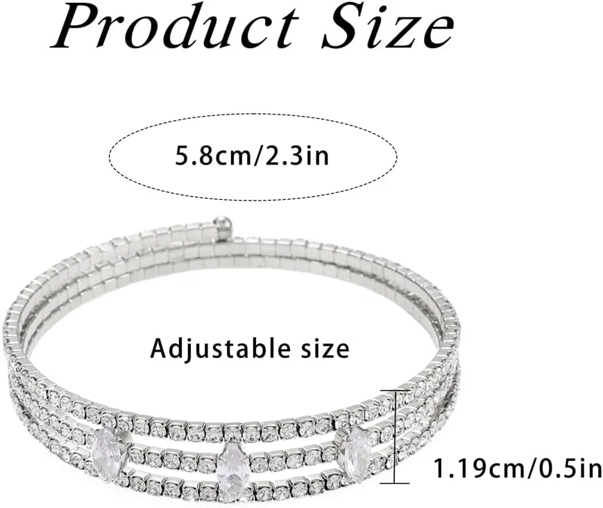 Rhinestone Bangle Bracelets Crystal Layered Cuff Bracelet Sparkle Tennis Stretch Bangles for Women