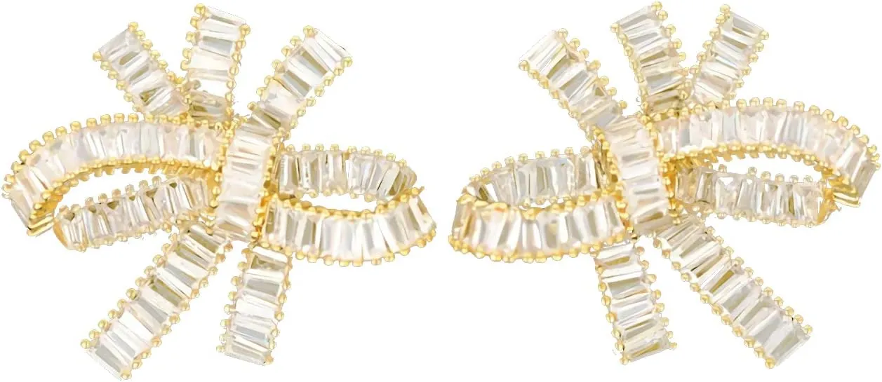 Rhinestone Bow Stud Earrings for Women, Bowknot Shape Earrings Cubic Zirconia Rhinestone Earrings