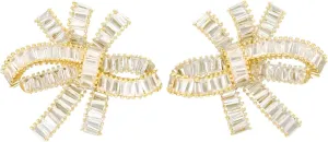 Rhinestone Bow Stud Earrings for Women, Bowknot Shape Earrings Cubic Zirconia Rhinestone Earrings
