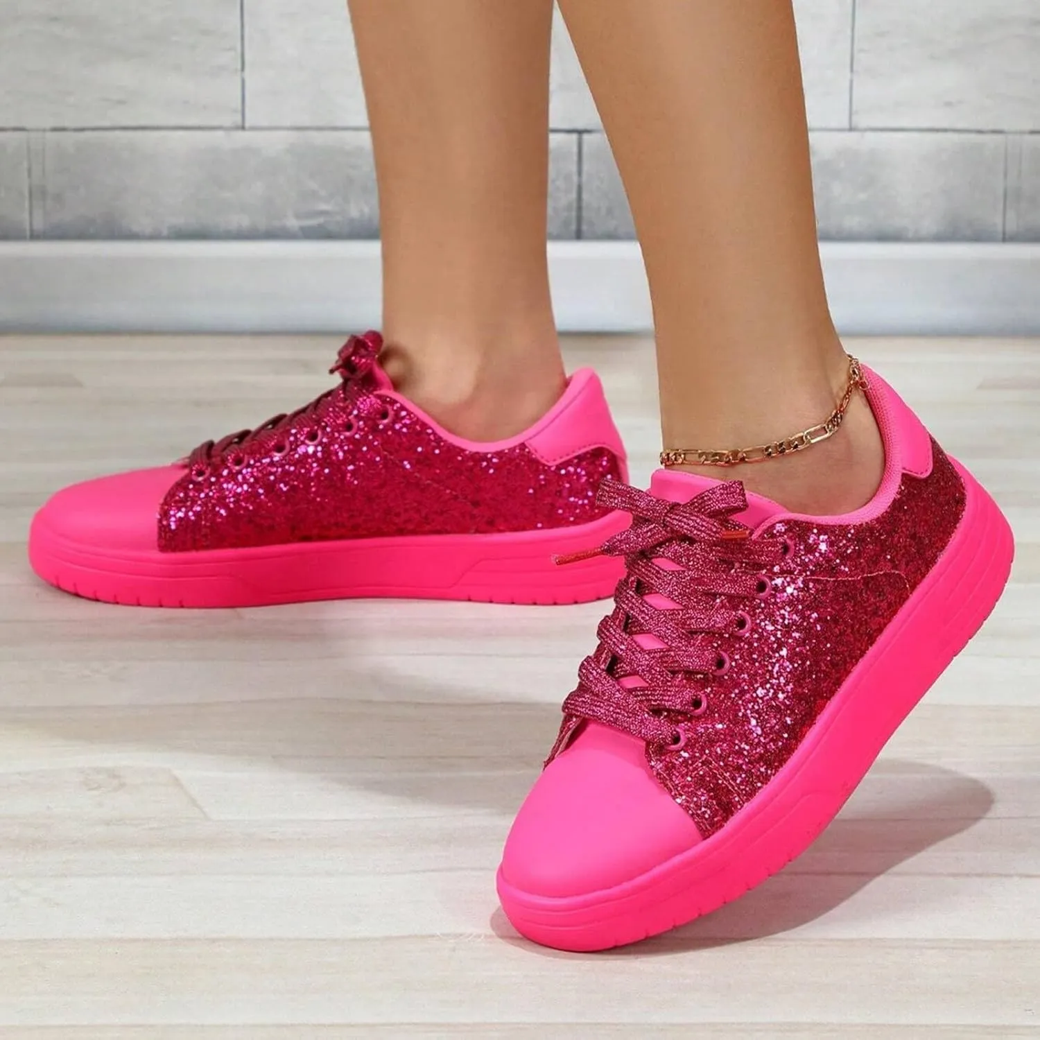 Rhinestone Sneakers for Women Women's Glitter Sneakers Shiny Sequin Tennis Rhinestone Bling Lace Up Shoes Fashion Sneakers