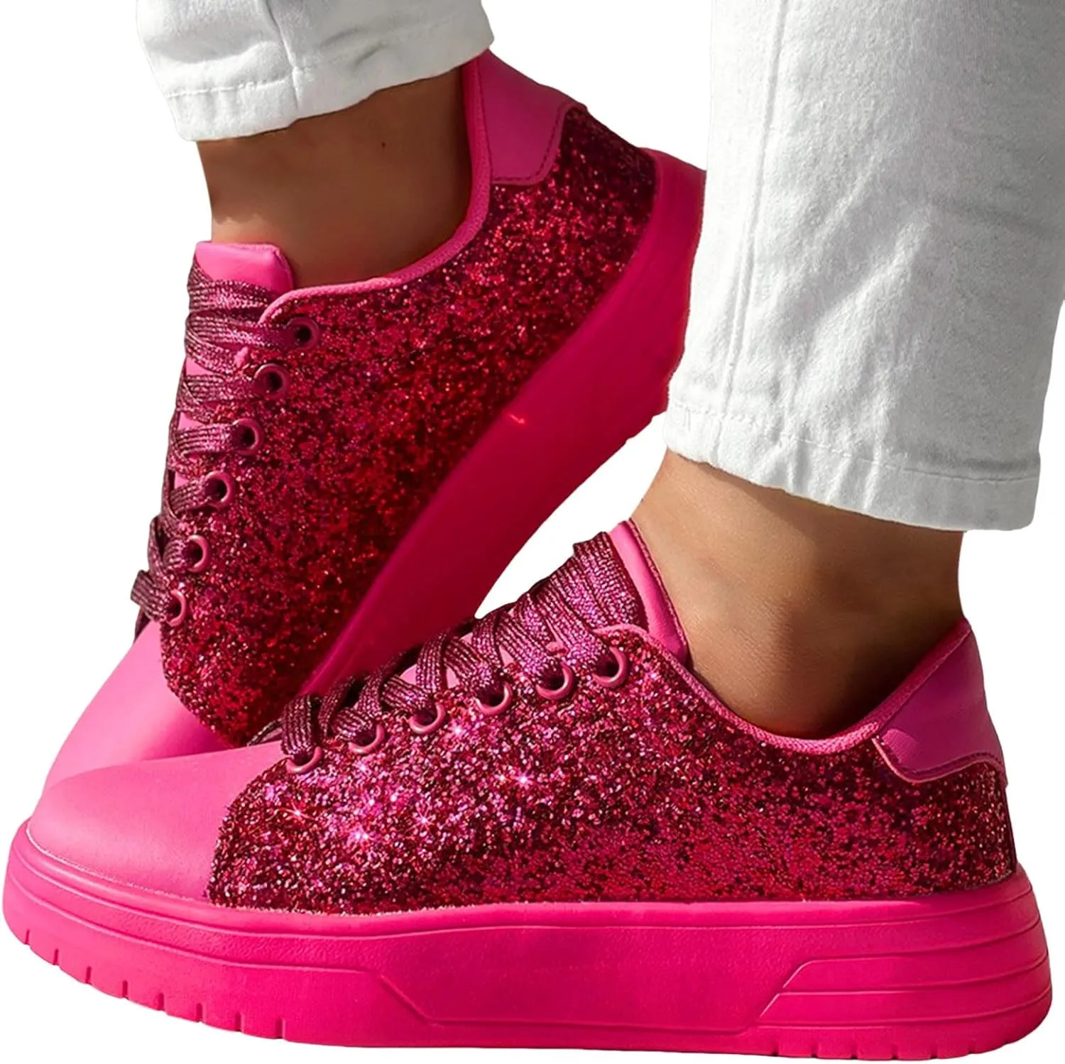 Rhinestone Sneakers for Women Women's Glitter Sneakers Shiny Sequin Tennis Rhinestone Bling Lace Up Shoes Fashion Sneakers