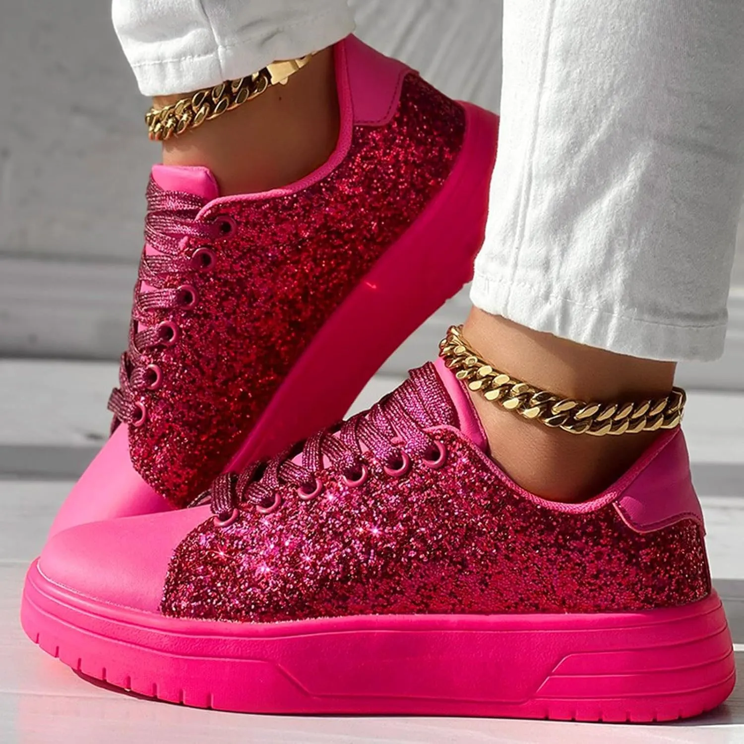 Rhinestone Sneakers for Women Women's Glitter Sneakers Shiny Sequin Tennis Rhinestone Bling Lace Up Shoes Fashion Sneakers