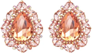 Rosemarie & Jubalee Women's Statement Vintage Style Dramatic Teardrop Crystal Clip On Earrings, 1.68"