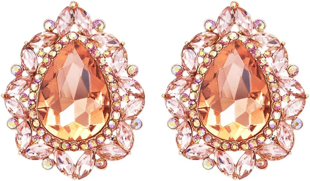 Rosemarie & Jubalee Women's Statement Vintage Style Dramatic Teardrop Crystal Clip On Earrings, 1.68"