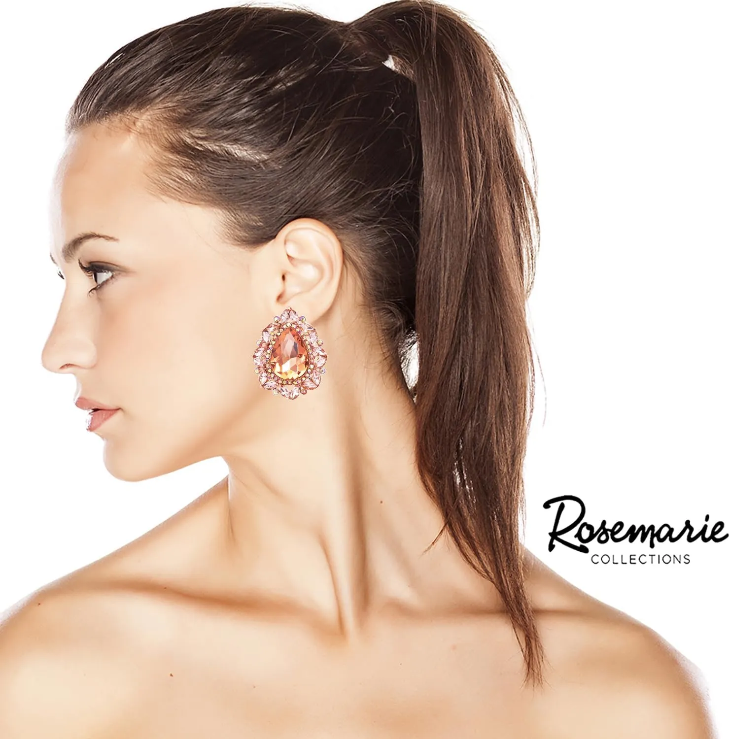Rosemarie & Jubalee Women's Statement Vintage Style Dramatic Teardrop Crystal Clip On Earrings, 1.68"