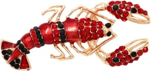 Rosemarie & Jubalee Women's Whimsical Sea Creature Crystal Enamel Lobster Statement Brooch Lapel Pin, 2"