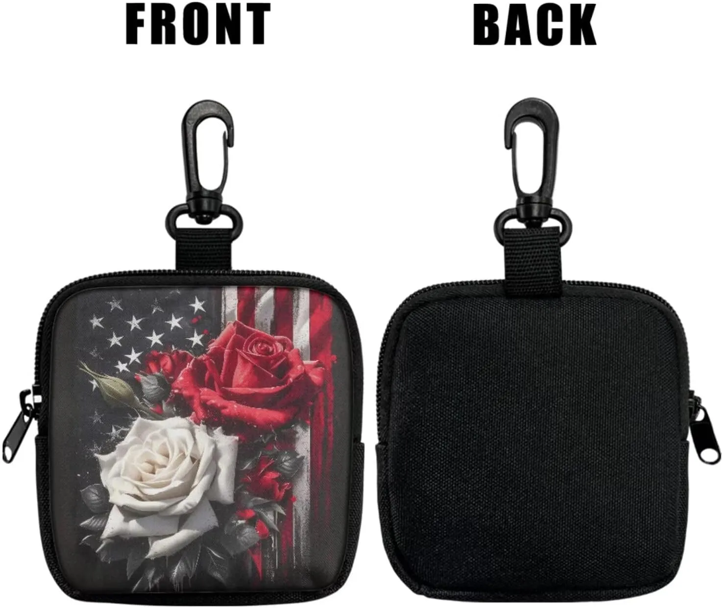 Roses American Flag Keychain Wristlet Wallet 4TH Of July Independence Day Mini Zip Coin Around Clutch Purse for Women, Patriotic Card Pouch Small Wallets