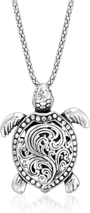 Ross-Simons Sterling Silver Bali-Style Turtle Pendant Necklace