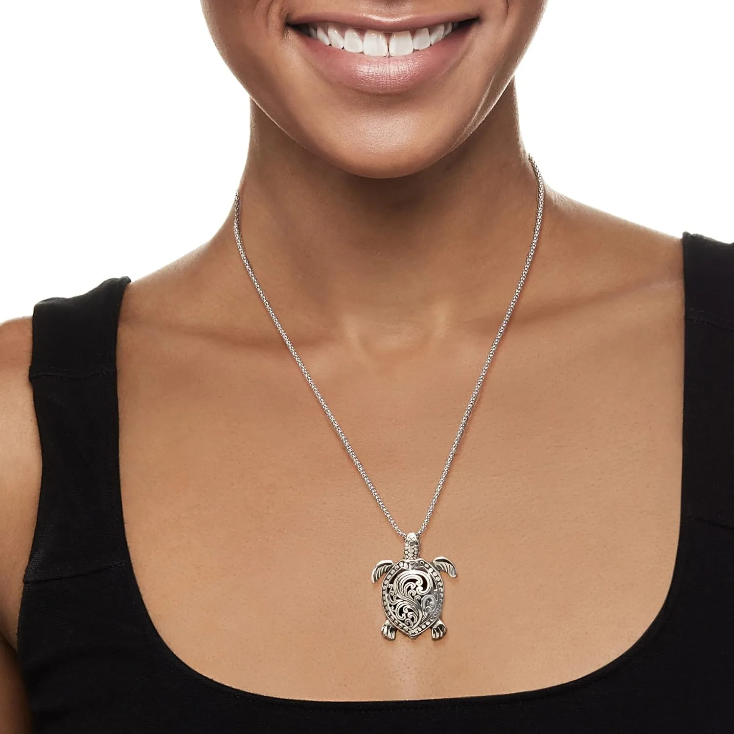 Ross-Simons Sterling Silver Bali-Style Turtle Pendant Necklace