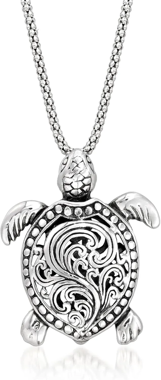 Ross-Simons Sterling Silver Bali-Style Turtle Pendant Necklace