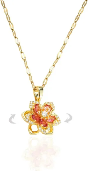 Rotatable Crystal Flower Pendant Necklace for Women Rhinestone Charm Pendant Floral Design Link Chain Necklaces Trendy Exquisite Matching Jewelry