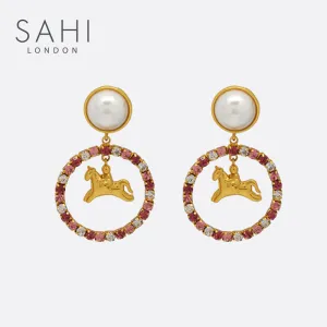 Sahi White Pearl Zircon Stones Crystal Hoop Earring