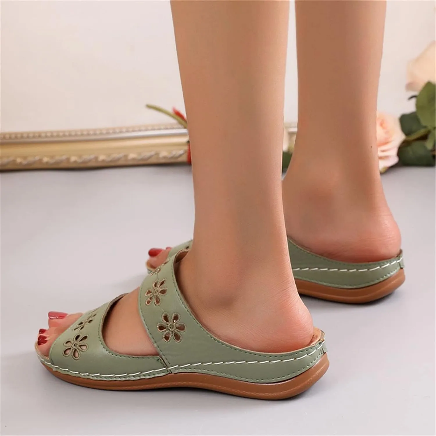 Sandals Women Dressy Summer Flat Slides Arch Support Orthopedic Sandals Platform Wedge Mules Open Toe Slippers