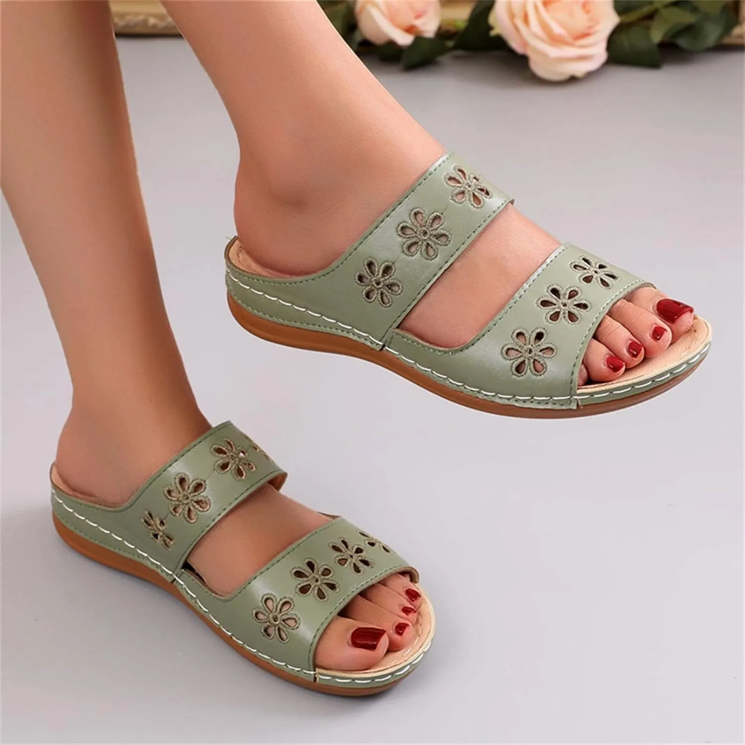 Sandals Women Dressy Summer Flat Slides Arch Support Orthopedic Sandals Platform Wedge Mules Open Toe Slippers