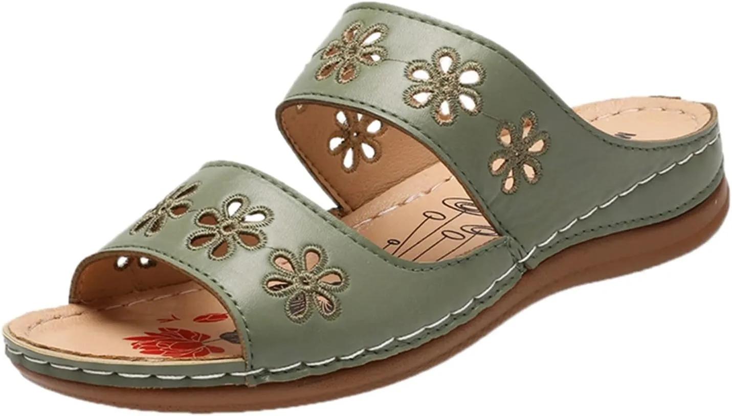 Sandals Women Dressy Summer Flat Slides Arch Support Orthopedic Sandals Platform Wedge Mules Open Toe Slippers