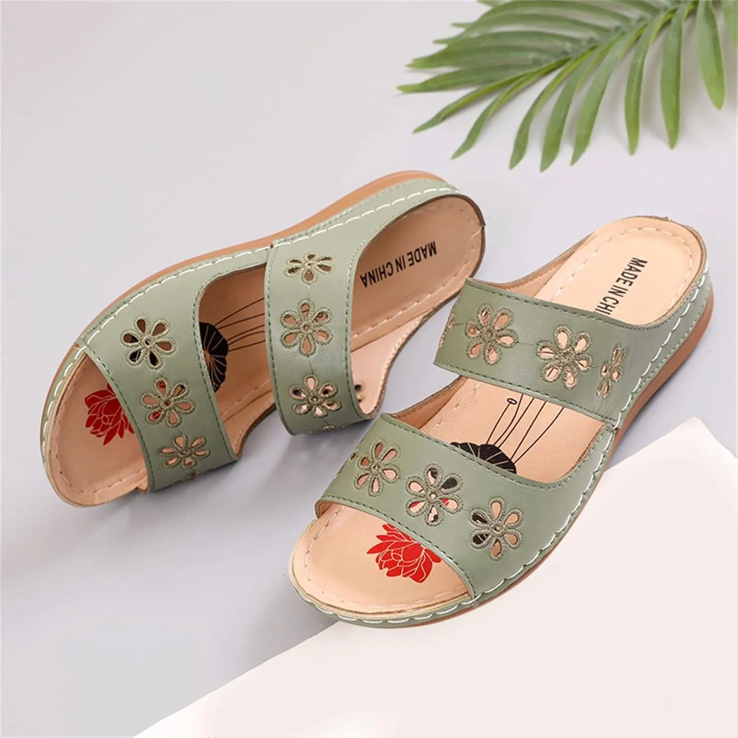 Sandals Women Dressy Summer Flat Slides Arch Support Orthopedic Sandals Platform Wedge Mules Open Toe Slippers