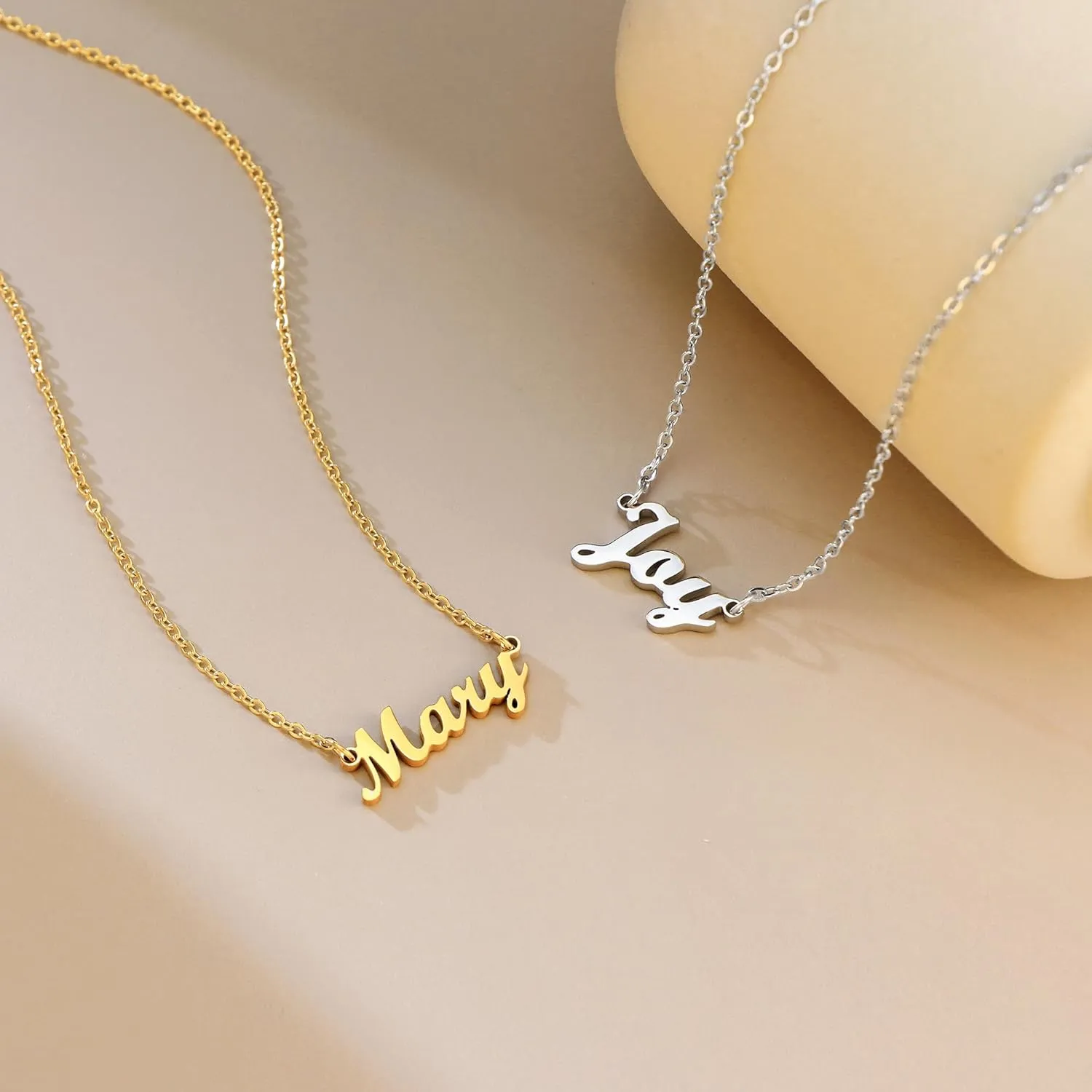 SANNYRA Name Necklace Personalized, 18K Gold Plated Silver-plated Customized Nameplate Necklaces Jewelry Mother's Day Gifts for Women
