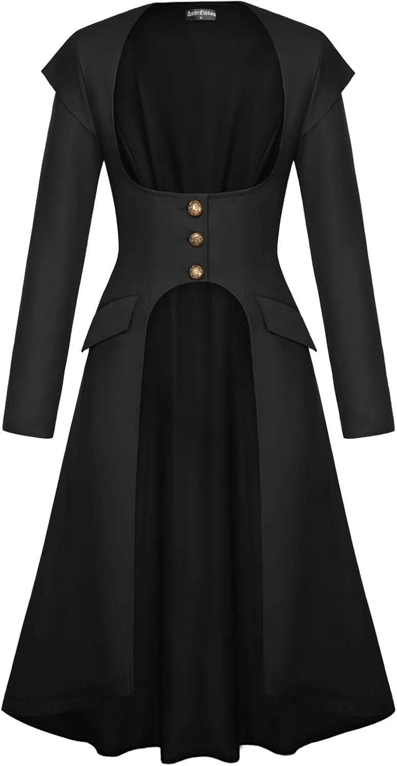 Scarlet Darkness Renaissance Costume Women Trench Coats Underbust Victorian Steampunk Jacket Pirate Long Jackets