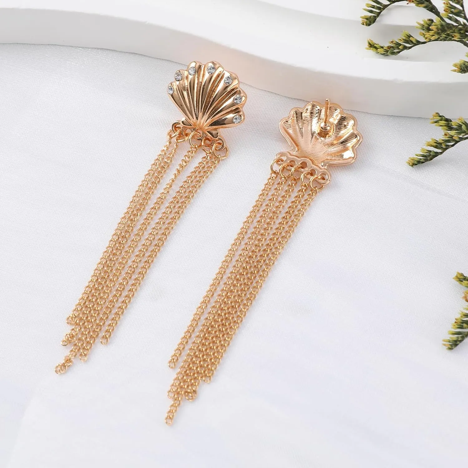 Seashell Dangle Earrings for Women, Shell Tassel Drop Earrings Boho Beaded Tassels Zircon Pendant Shell Earrings Scallop Pearl Seashell Statement Trendy Earrings Summer Beach Vacation Jewelry