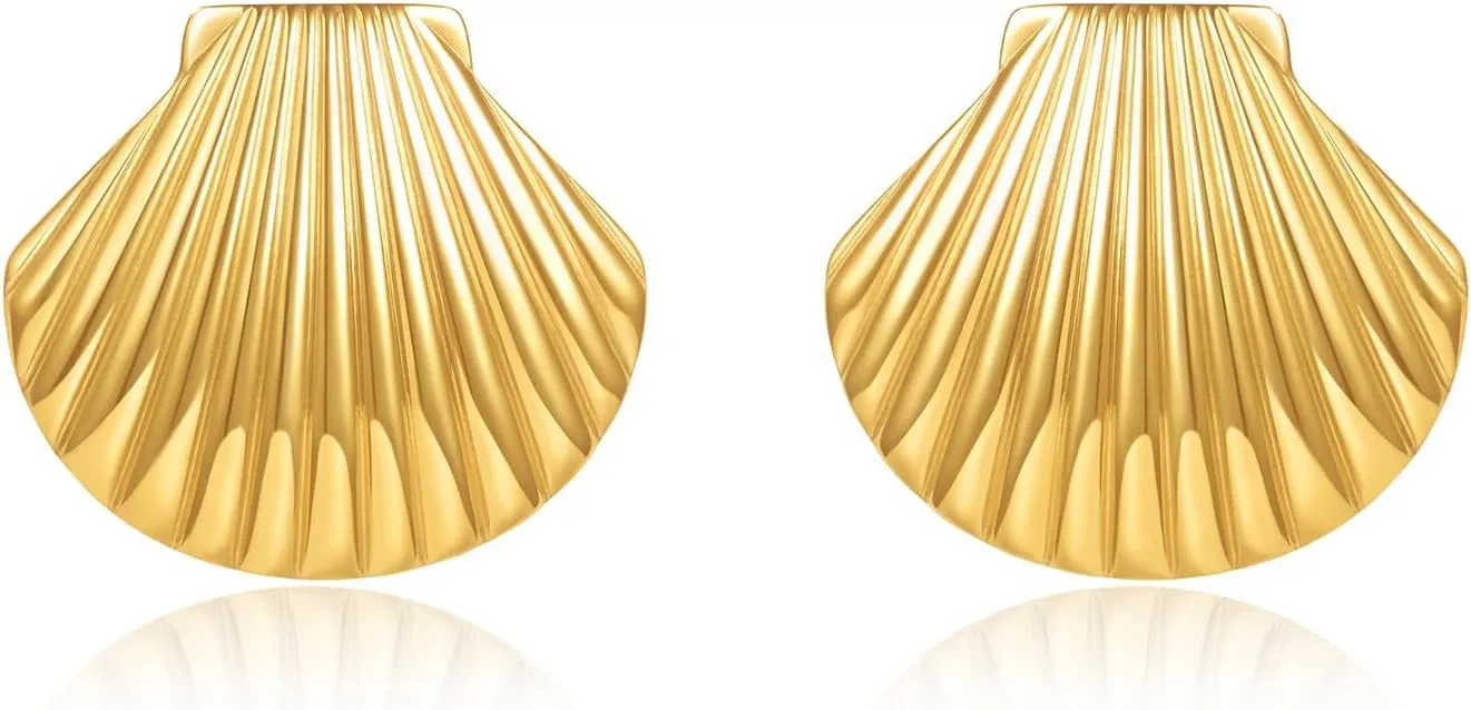 Seashell Earrings for Women - Gold Plated Stud Earrings Summer Boho Jewelry Beach Pearl Earrings (Shell)