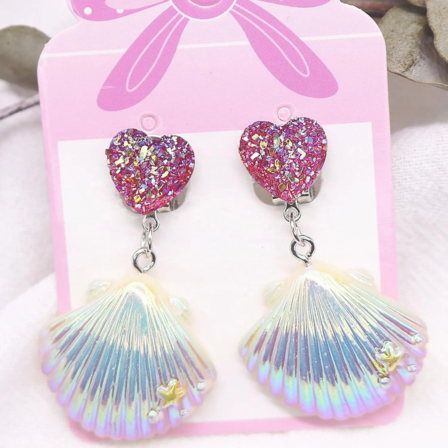 Seashell Mermaid Earrings Shell Clip on Earrings for Women Hawaii Beach Seashell Earring Summer Beach Vacation Outfits for Women Trendy Party Jewelry Accessories