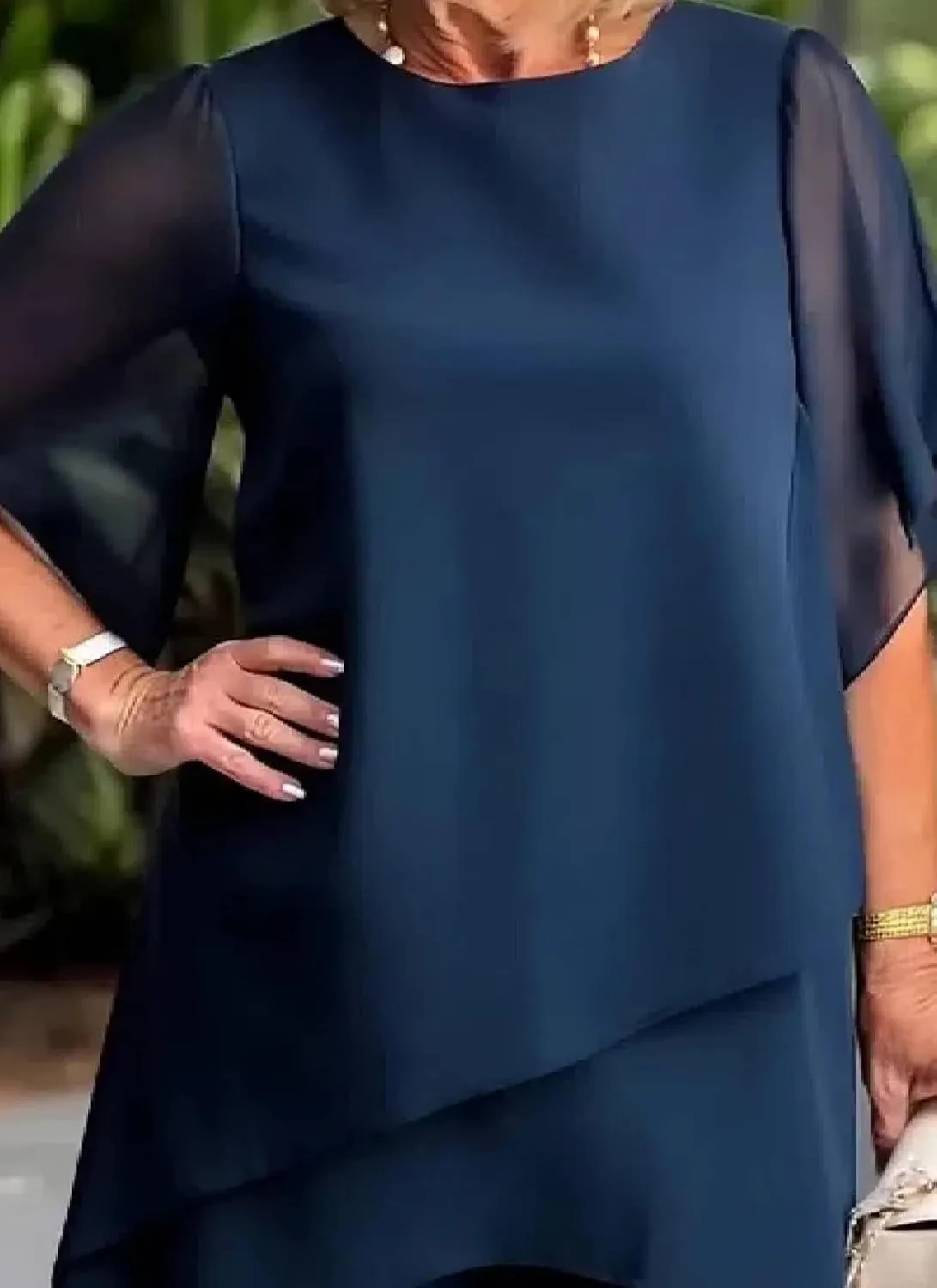 Semi Formal Two Piece Set for Women Summer Clothes Navy Layered Top Wide Leg Pants Lounge Outfits Office Suits