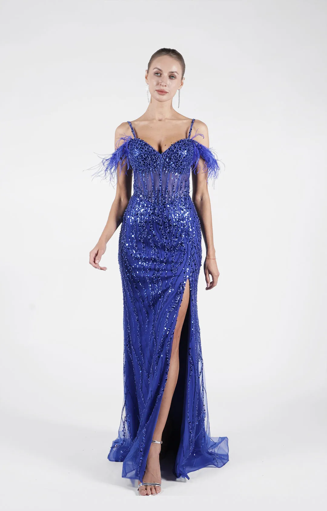 Sequins Off-Shoulder Embroidery Split A-Line Dresses