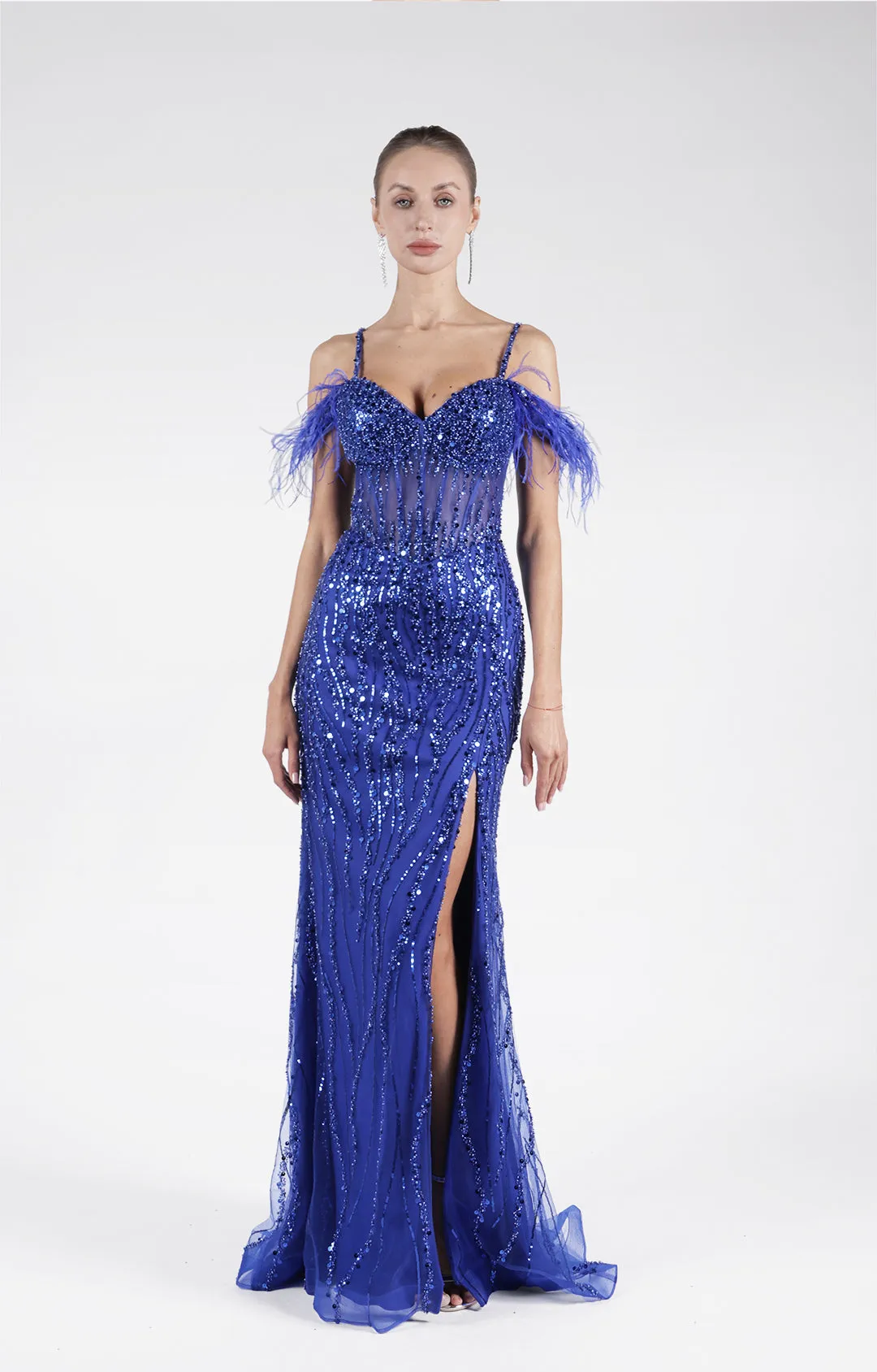 Sequins Off-Shoulder Embroidery Split A-Line Dresses