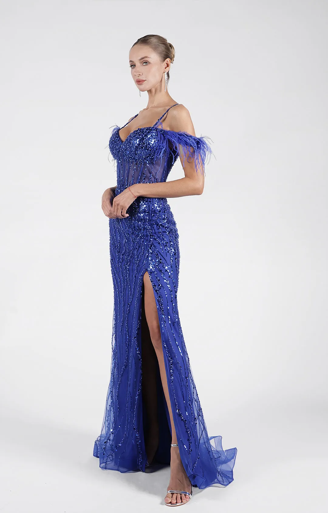 Sequins Off-Shoulder Embroidery Split A-Line Dresses