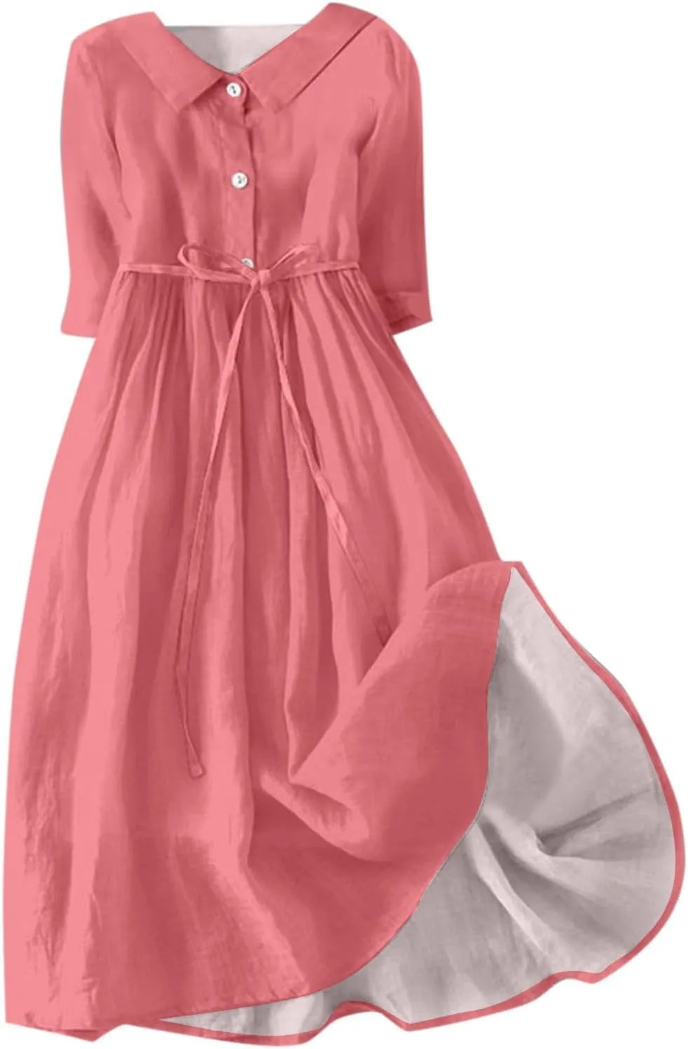 SERYU Womens Floral Summer Dress Boho 3/4 Sleeve Lapel Neck Button A-Line Lace-Up Sundress Vacation Beach Long Dresses