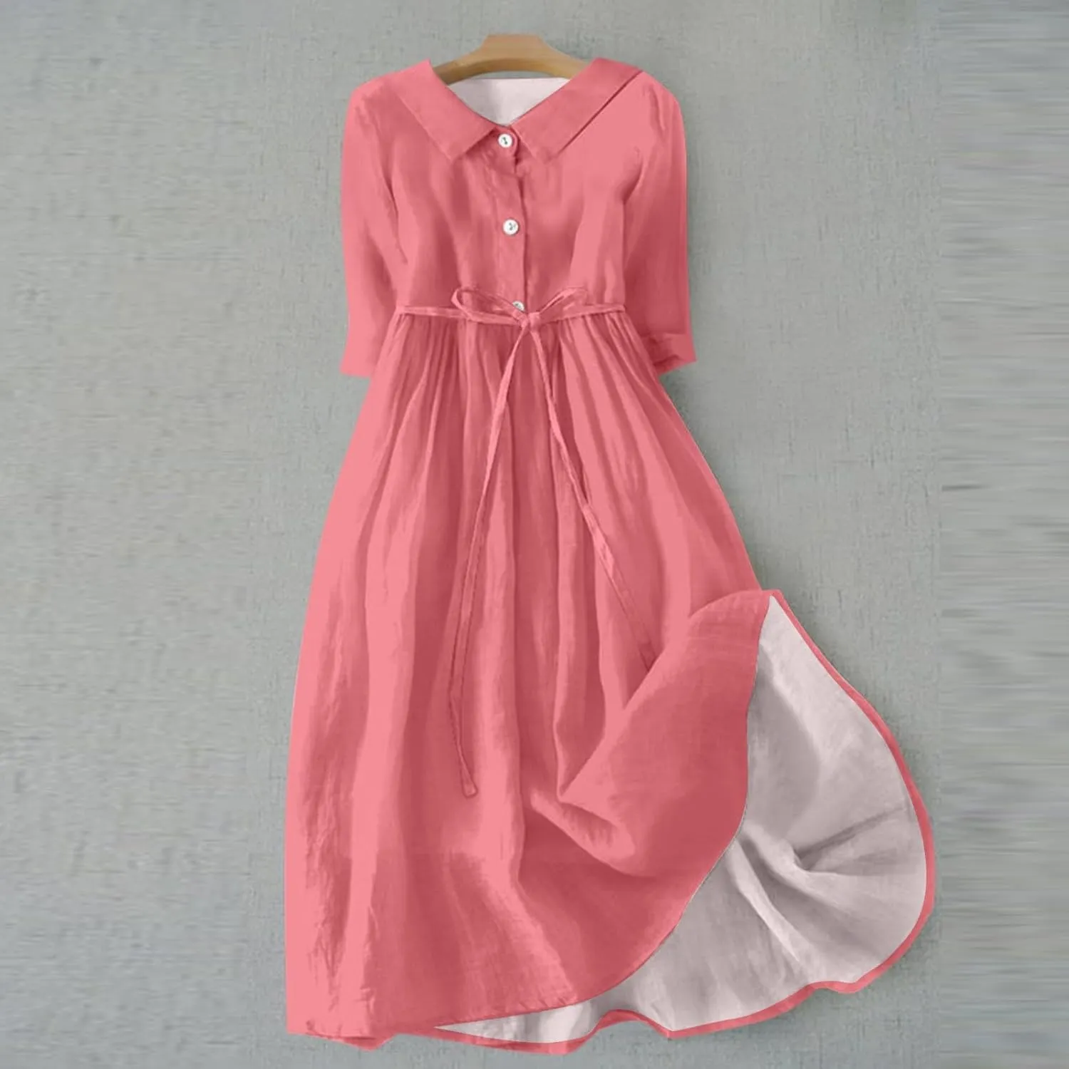 SERYU Womens Floral Summer Dress Boho 3/4 Sleeve Lapel Neck Button A-Line Lace-Up Sundress Vacation Beach Long Dresses