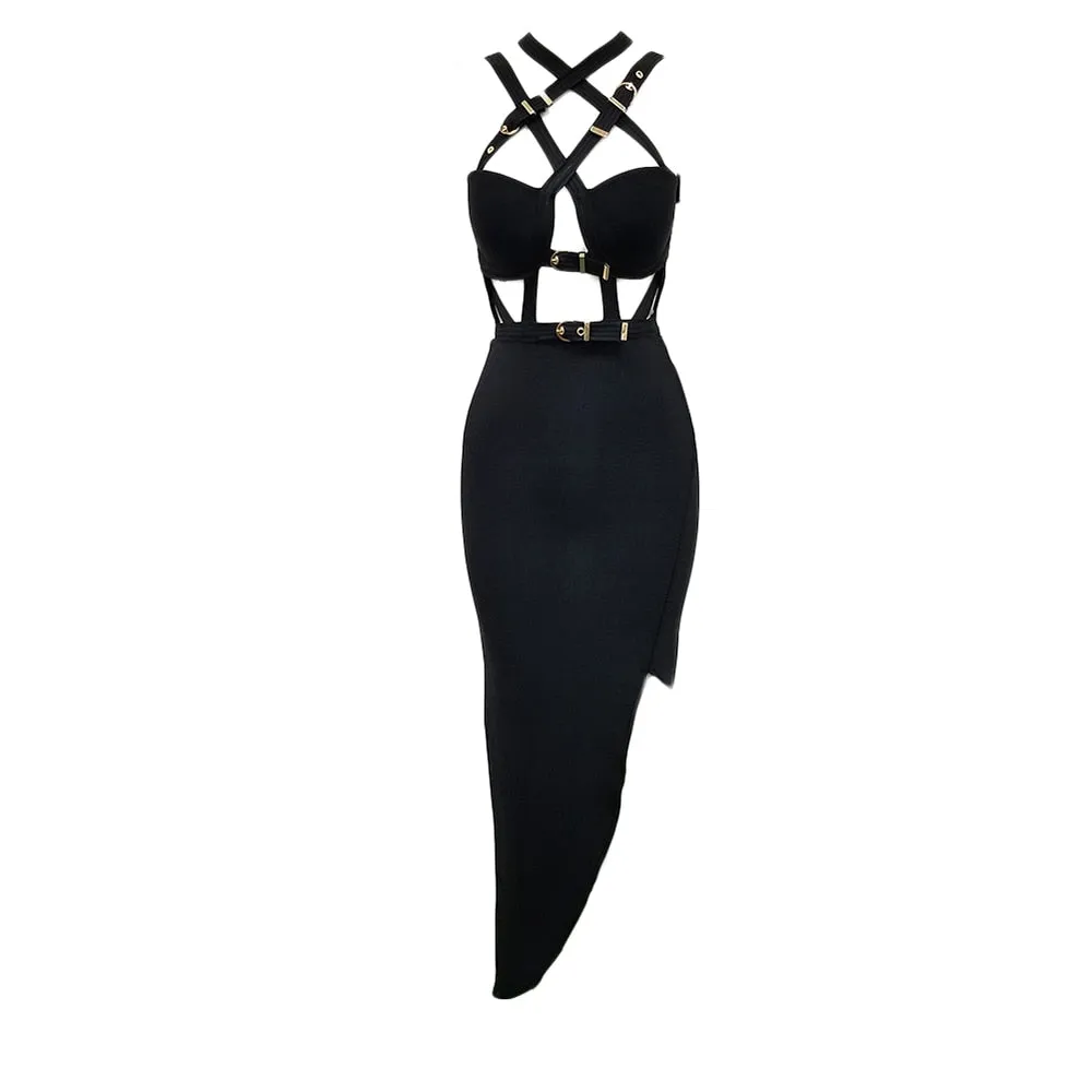 Sexy Bandage Elegant Spaghetti Strap Black Bodycon Dress