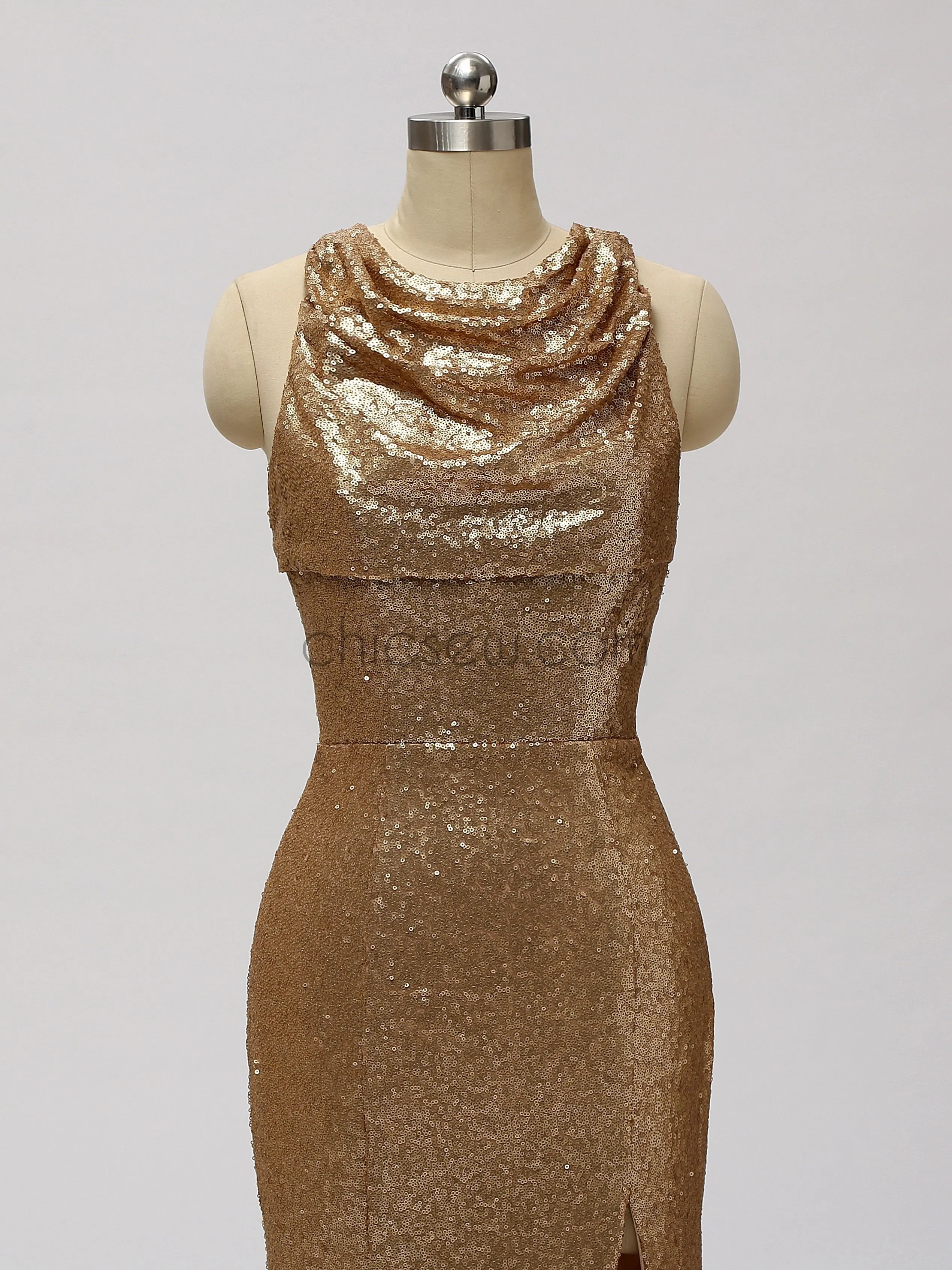 Sexy Mermaid Silt Sequin Sleeveless Appliques Bridesmaid Dresses, YKX016
