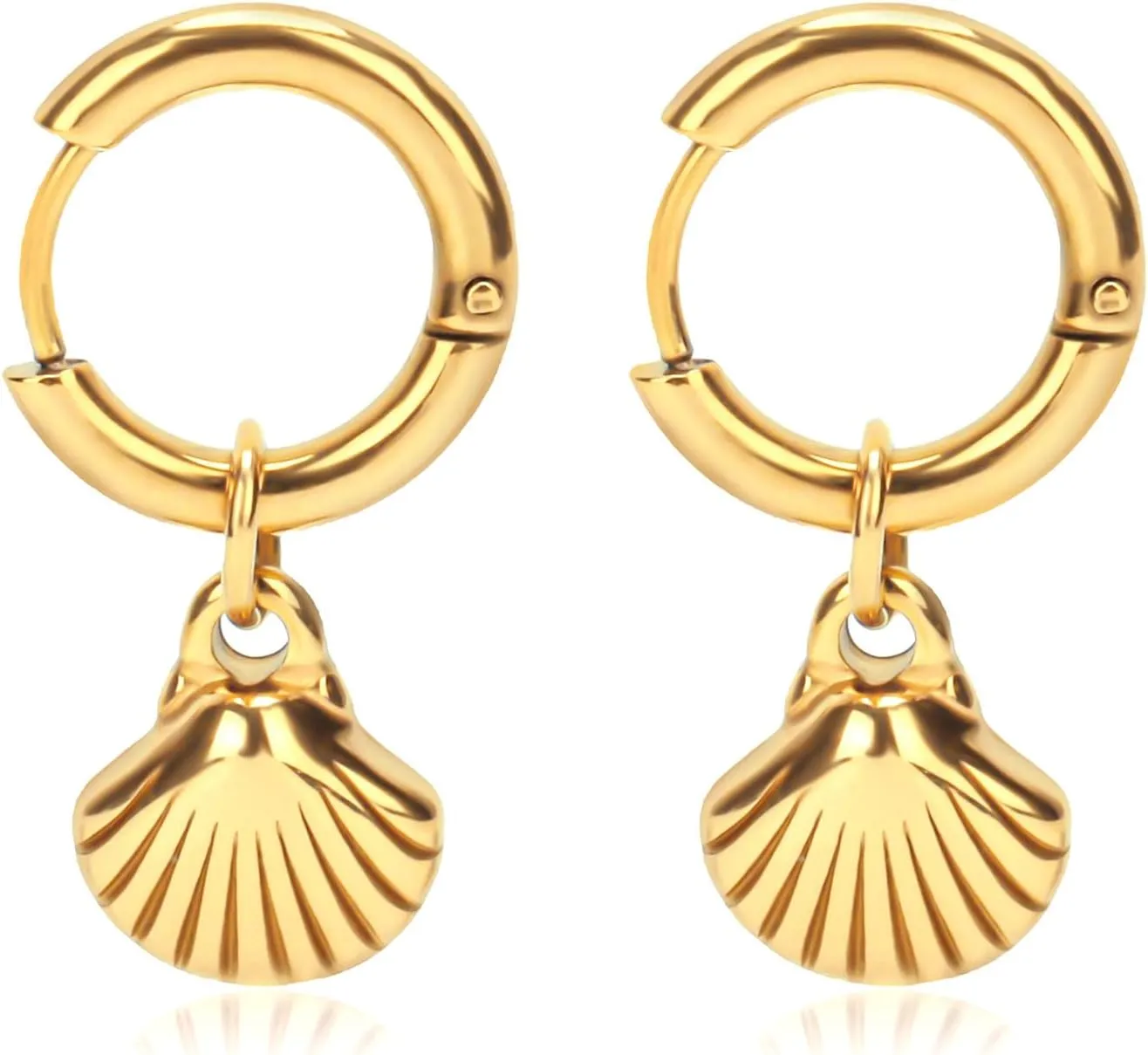 Shell Earrings, Premium Stainless Steel and Gold SeaShell Huggie Hoop Earrings for Women Fashionable Jewelry Summer Boho Beach Earrings for Women Decoration Supplies