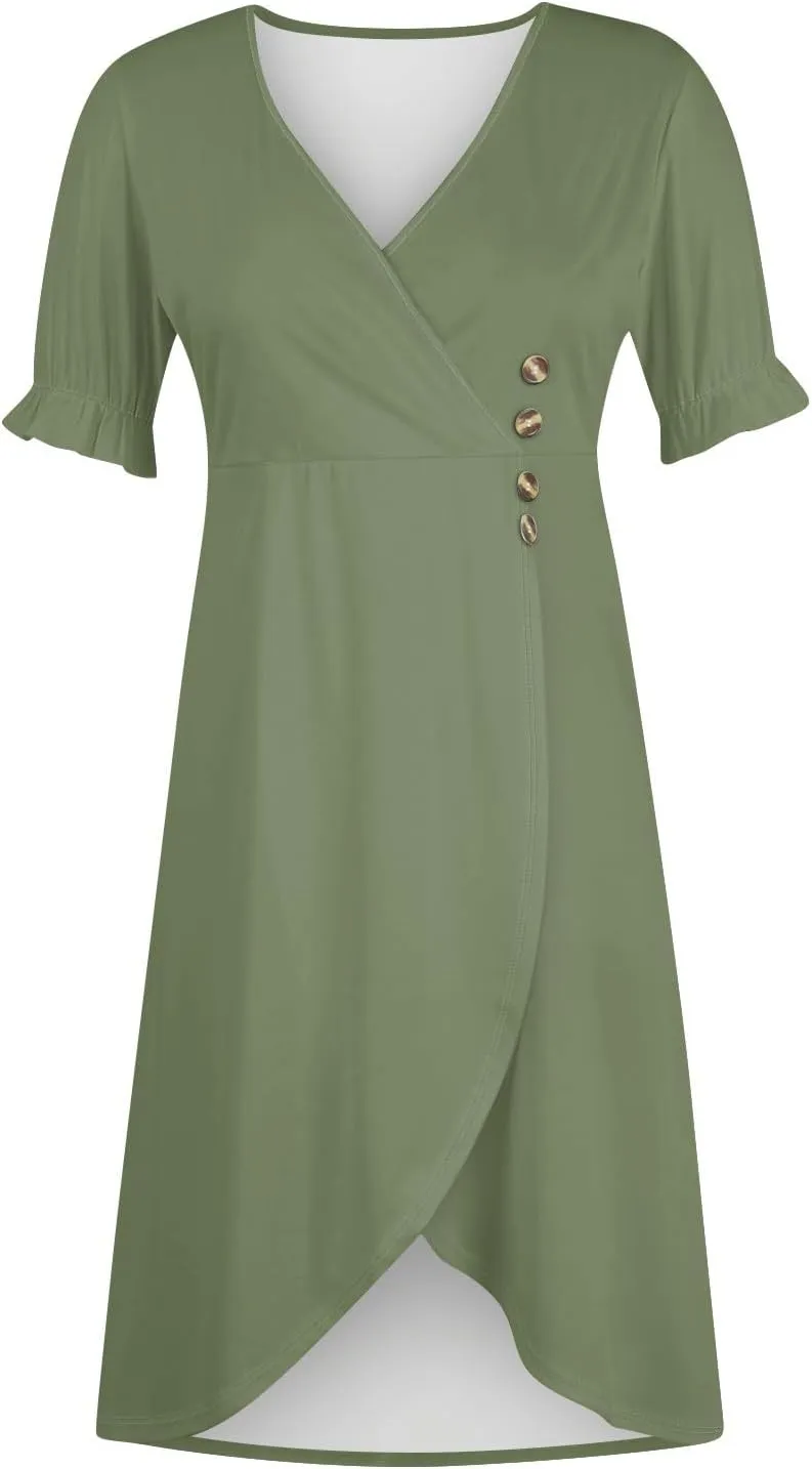 Shift Dresses for Women Faux Wrap Irregular Hem Boho Midi-Dress Elegant Summer 2025 Trendy