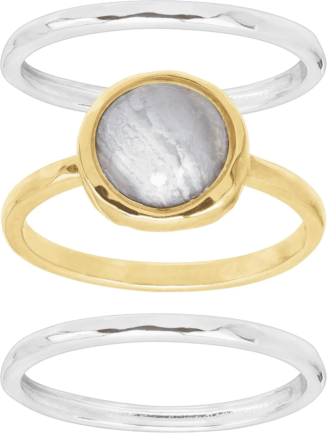 Silpada 'in Good Campanile' Stacking Rings with Natural Blue Lace Agate in Sterling Silver & Brass