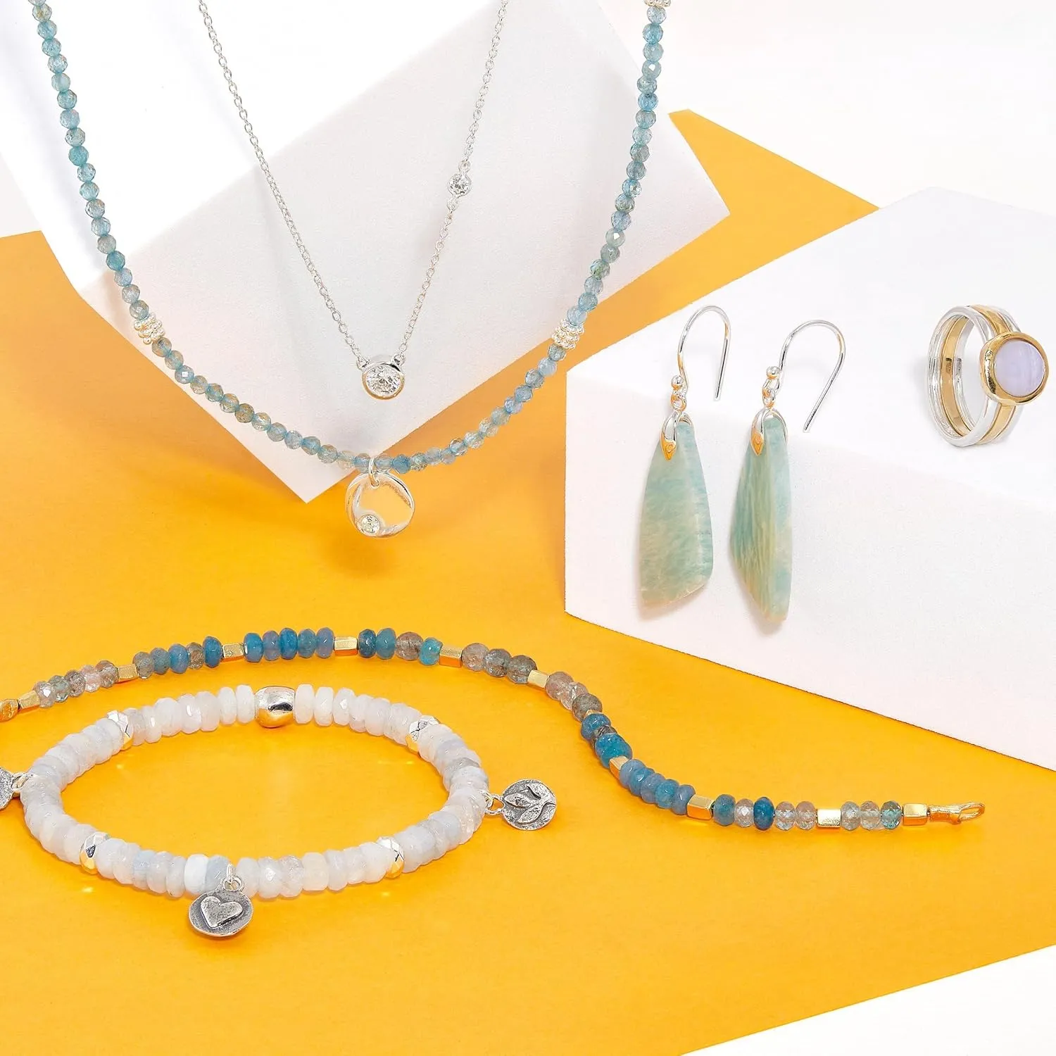 Silpada 'in Good Campanile' Stacking Rings with Natural Blue Lace Agate in Sterling Silver & Brass