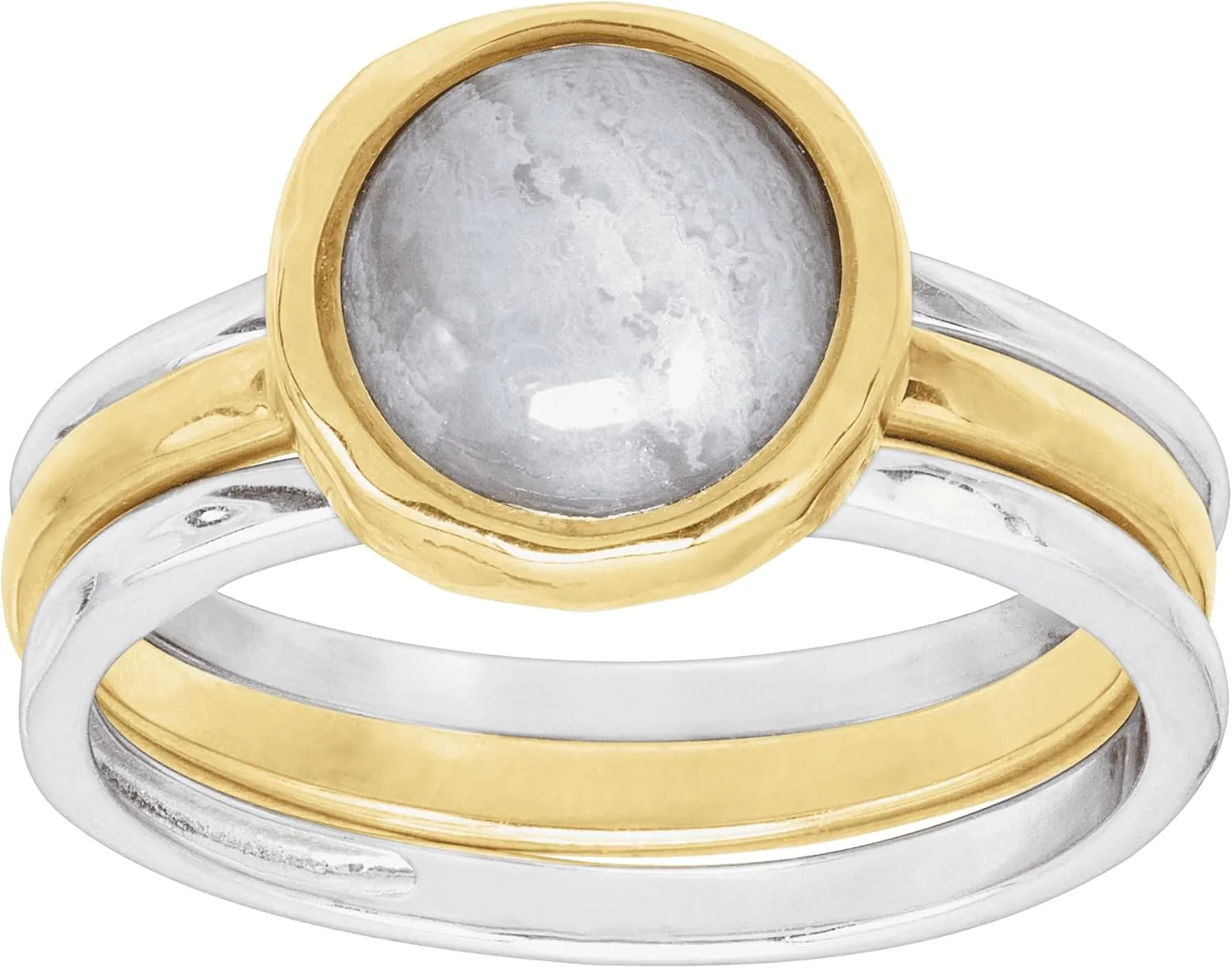 Silpada 'in Good Campanile' Stacking Rings with Natural Blue Lace Agate in Sterling Silver & Brass