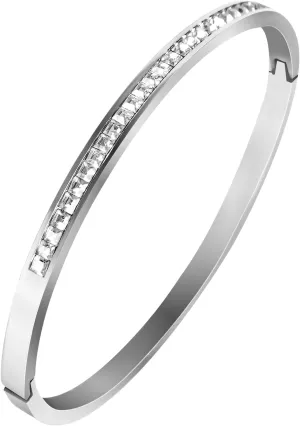 Silver Bangles for Women, Non Tarnish Cuff Bracelets with Fake Diamond
