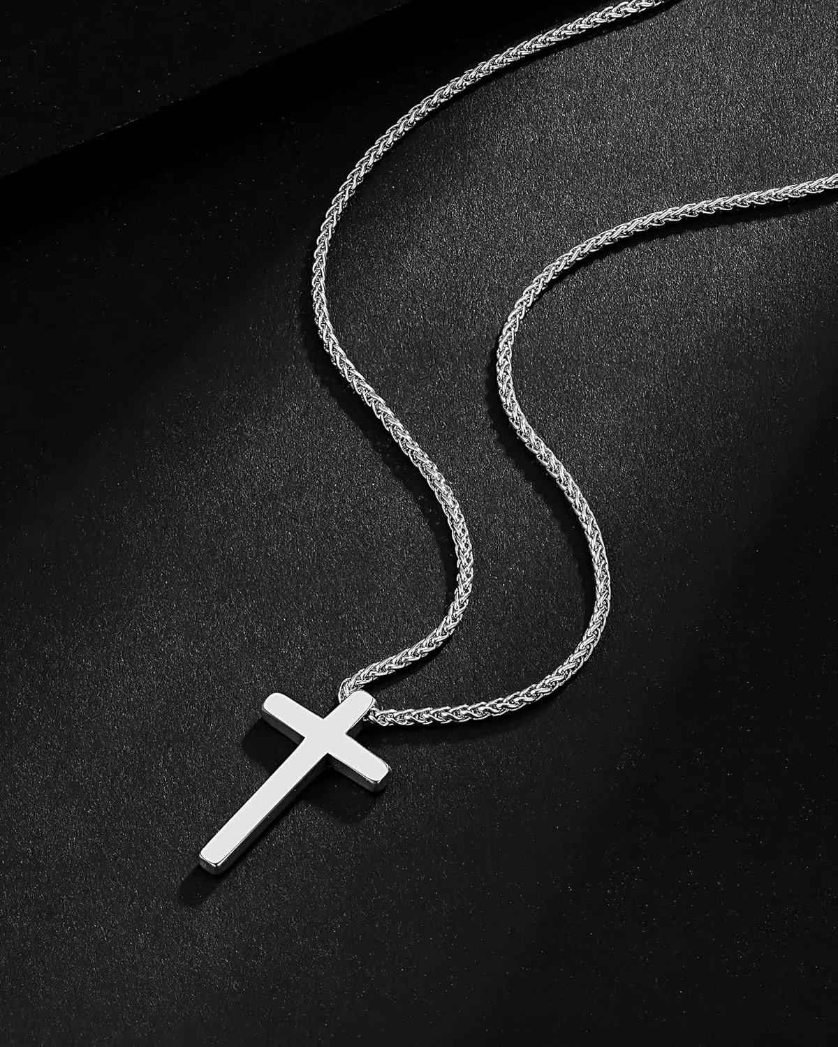 Silver Cross Necklace for Men Boys, Christian Gifts Joshua 1:9 Stainless Steel Chain Necklace 18-20 Inch