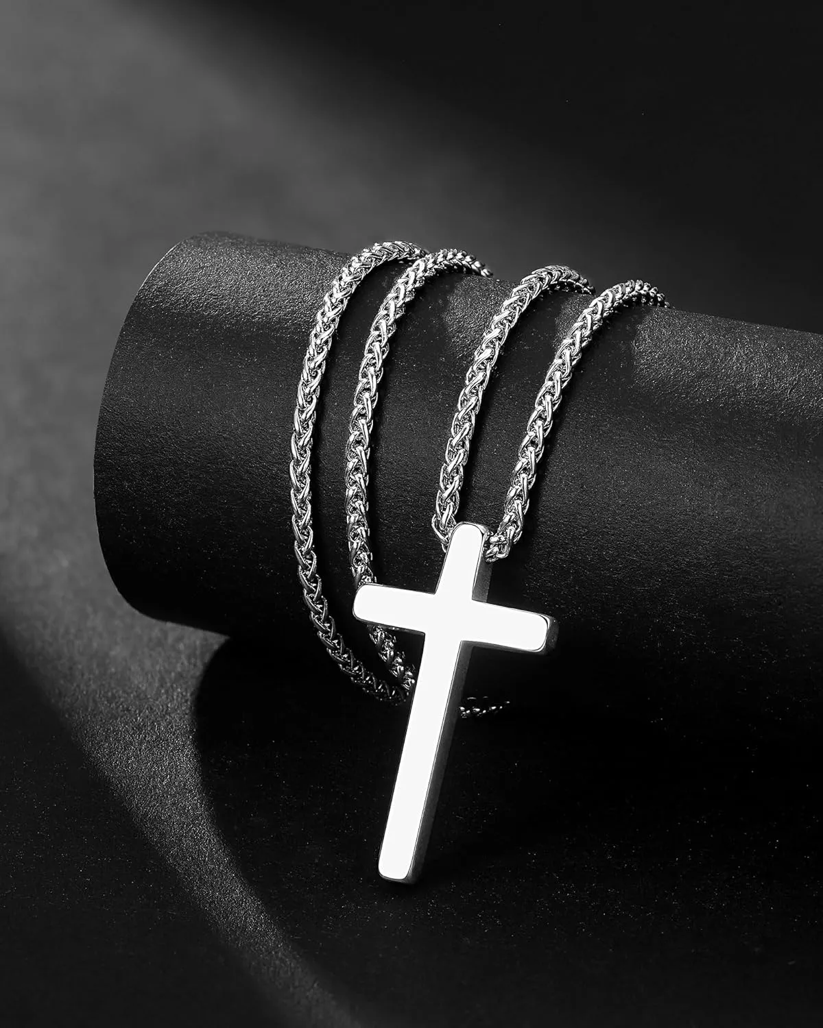 Silver Cross Necklace for Men Boys, Christian Gifts Joshua 1:9 Stainless Steel Chain Necklace 18-20 Inch