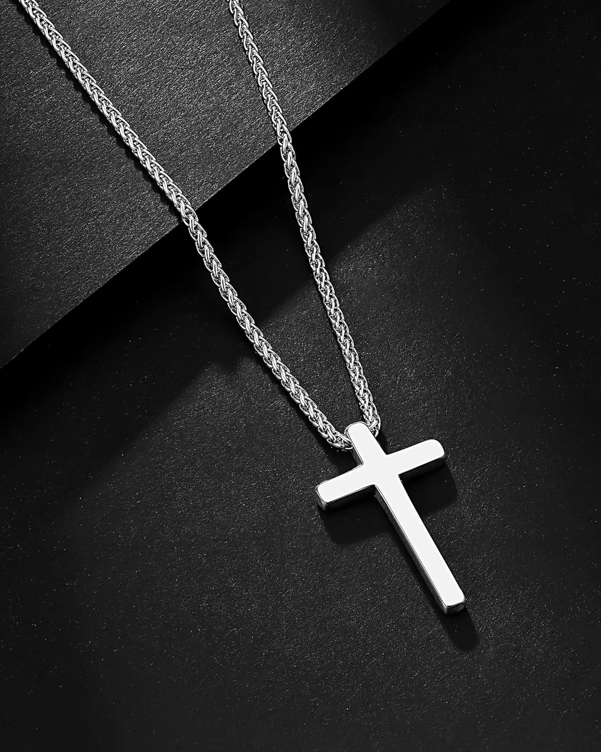 Silver Cross Necklace for Men Boys, Christian Gifts Joshua 1:9 Stainless Steel Chain Necklace 18-20 Inch